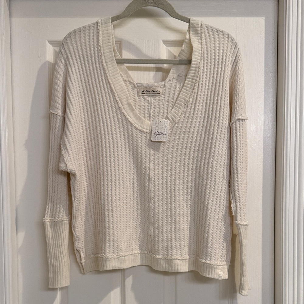 Free People Ivory Ribbed Knit Sweater